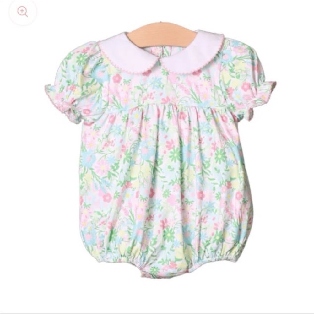 The smocked flamingo Ellie Floral Peter Pan Collar Bubble floral puff sleeve